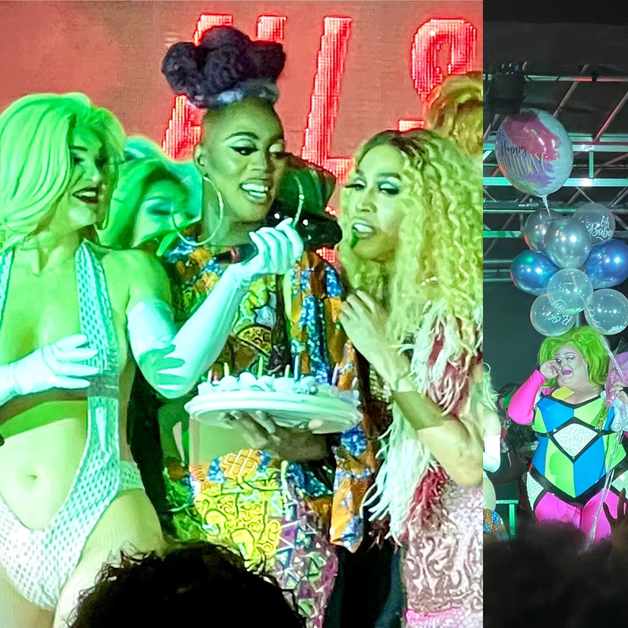  Kylie Sonique Love, Rajah O’Hara and Trinity K. Bonet sing “Happy Birthday” to Eureka O’Hara, who looks on and weeps.  Providence, Rhode Island,  August 28th, 2021. 